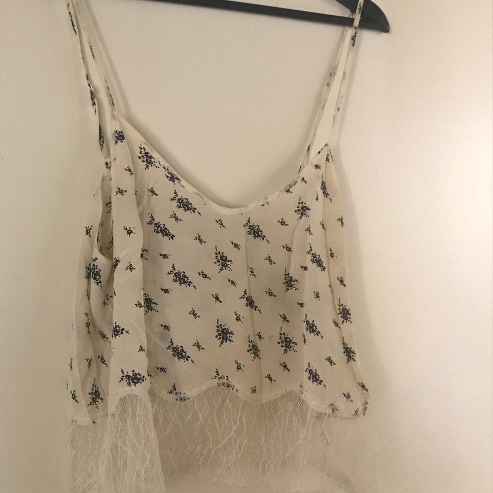 Wilfred chimere silk lace cropped tank
